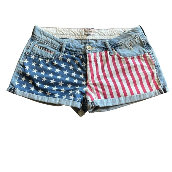 Tommy Hilfiger Pants - Tommy Hilfiger Denim Rosie Long Beach American Flag Jean Shorts Women’s Size 30